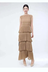 Unique Tiered Pleated Sleeveless Dress
