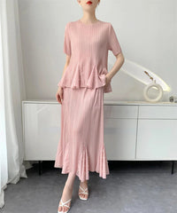 Pleated Peplum Top & Skirt Set