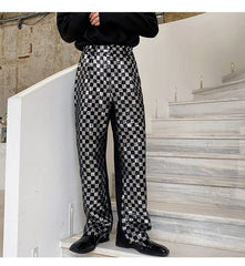 Men's Metallic Checkered Black Trousers