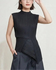 Asymmetric Plissé Sleeveless Top