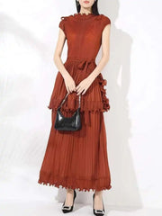 Pleated Sleeveless Ruffle Dress
