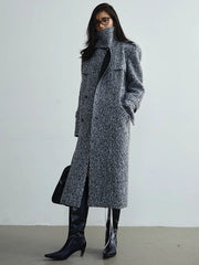 Women's Elegant Gray Woolen Trench Coat