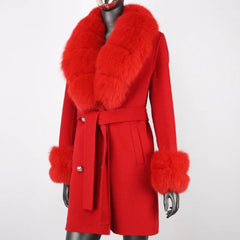 Cashmere Wool Coat with Fox Fur