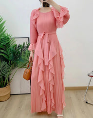 Luxury Pleated Ruffle Midi Dress