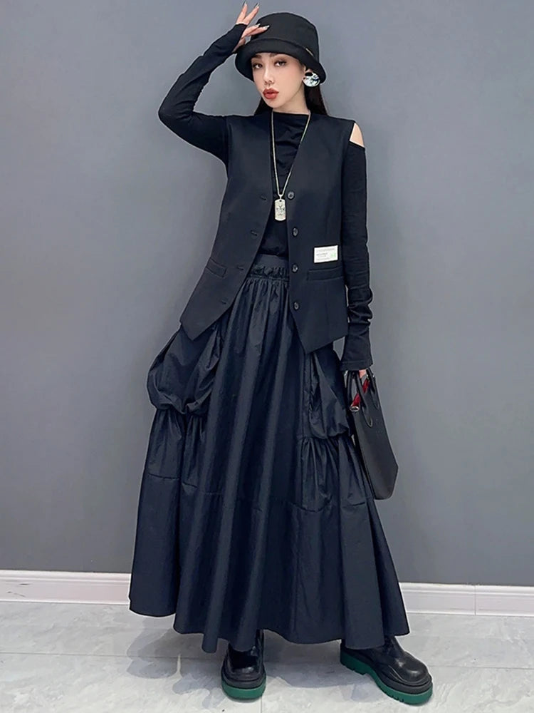 HEYFANCYSTYLE Black Oversized Pocket Skirt