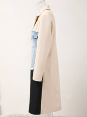 New! Denim Elegance Beige Long Coat for Women