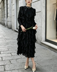 Luxury Ruffle Plissé Midi Dress