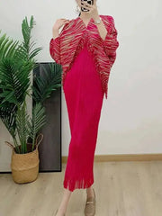Luxury Pleated Tassel V-Neck Dress