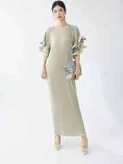 Luxury Pleats Ruffle Sleeves Maxi Dress