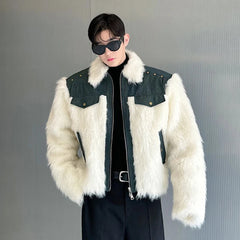 Men's Denim & Fluffy Faux Fur Short Coat