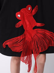 Luxe Fancy Red Fish Oversized Dress