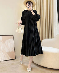 Thick Pleated Long-Sleeve Dress