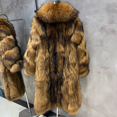 Genuine Raccoon Fur Long Coat