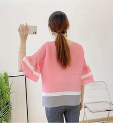 Truly Pleated Stripe 3/4 Sleeve Top