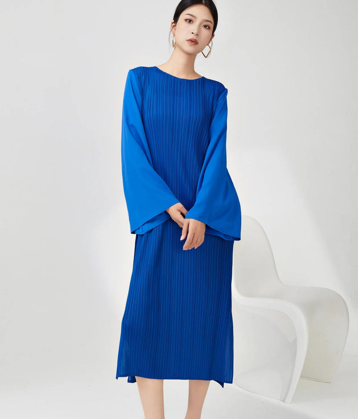 Luxury Flared Sleeve Pleats Dress