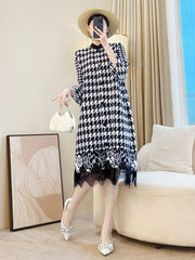 Luxury Houndstooth Pleats Dress