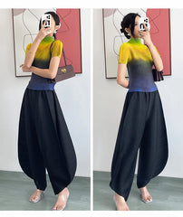 Luxury High-Waisted Pleated Gaucho Pants