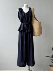 Linen Blend Top & Wide Leg Trousers Set