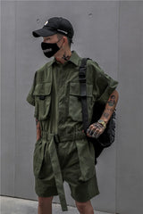 Men's Cargo Short Sleeve High Streetwear Jumpsuit