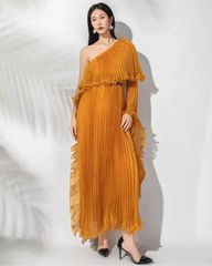 Luxury One-Shoulder Plissé Dress