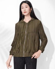 Luxury Pleated Hooded Jacket