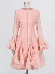 Fitted Bell Sleeve Chiffon Mini Dress