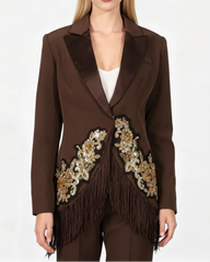 Gold Embroidered Fringe Blazer