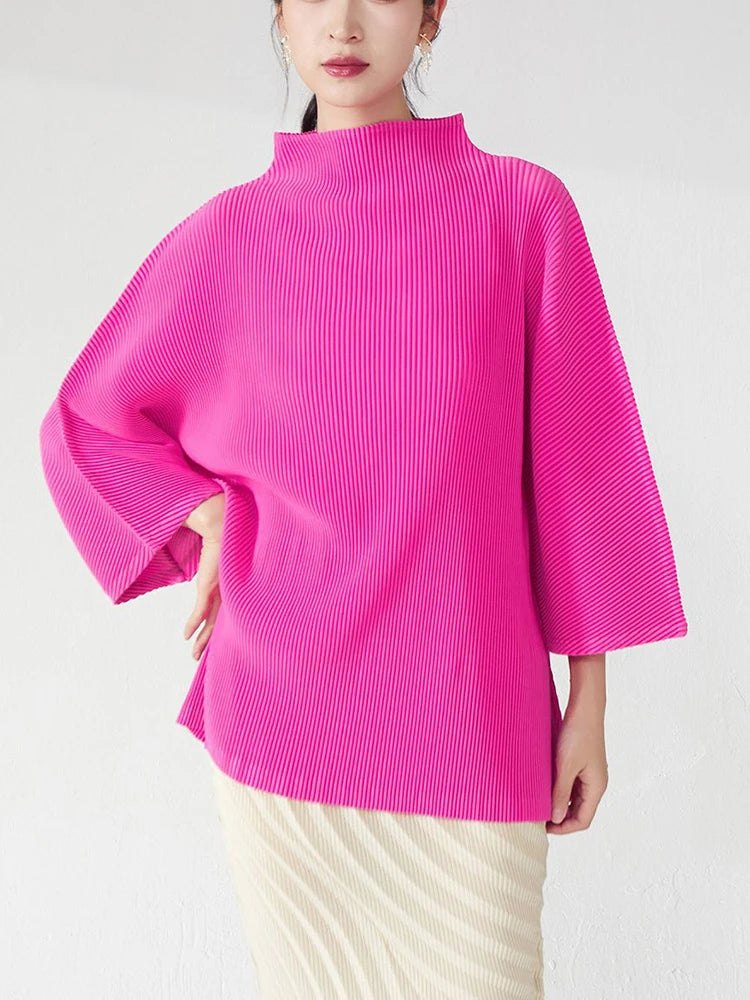 Truly Pleated High-Neck Blouse Top