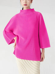 Truly Pleated High-Neck Blouse Top