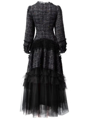 Luxe Formal Tweed Tulle Dress