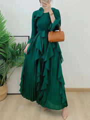 Luxury Pleated Ruffle Midi Dress