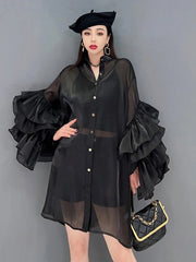 HEYFANCYSTYLE Luxurious Ruffle Sheer Blouse