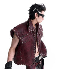 Men's 2 Piece Studded Western Faux Leather Vest & Pants Set