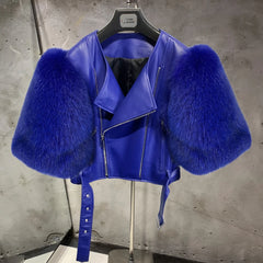 Luxe Leather Jacket - Fox Fur Sleeve