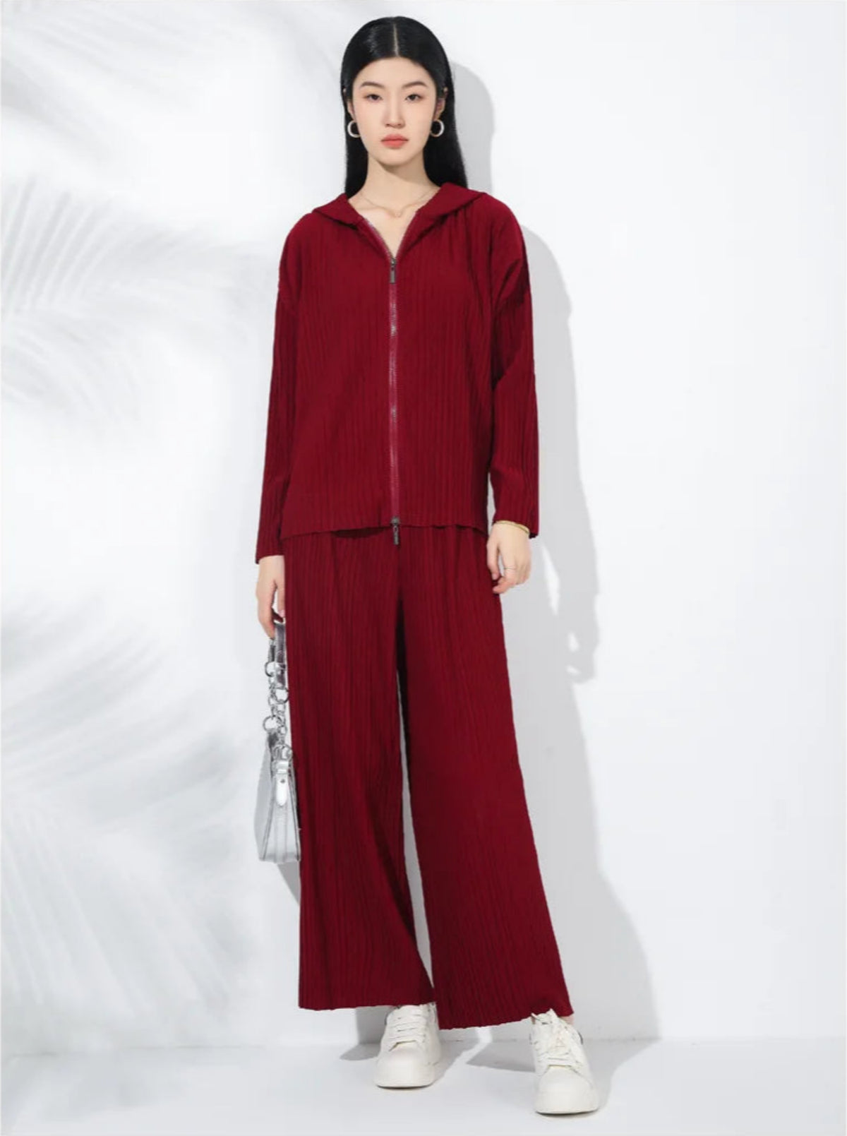 Couture Plissé Pleated Hoodie & Flared Trousers