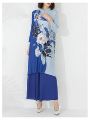 Floral Japanese Pleated Blouse & Pull-On Trousers