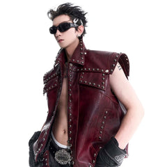 Men's 2 Piece Studded Western Faux Leather Vest & Pants Set