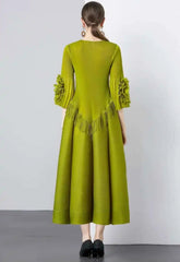 Plisse Floral Cape Sleeve Dress
