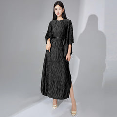 Truly Pleated Batwing Sleeve Couture Dress