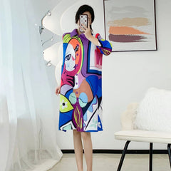 Luxury Abstract Face Plissé Dress