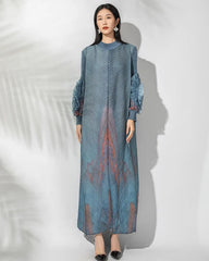 Plissé Maxi Lantern Sleeves Dress