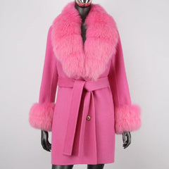 Petite Cashmere Wool Real Fur Jacket