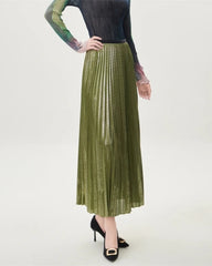 Luxury Metallic Plissé Midi Skirt