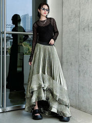 Metallic Asymmetric Pleated Skirt