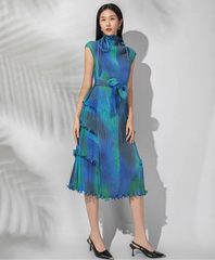 Luxury Pleated High-Neck Dress