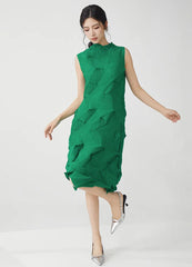 Plissé Sleeveless Above-Knee Dress