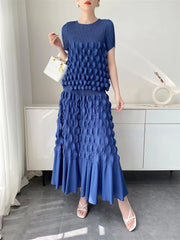 Bubble Plissé Top & Midi Skirt Set