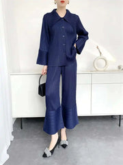 Elegant Plissé Pocket Wide Leg Pant