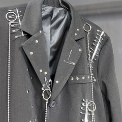 Men's Luxurious Blazer with Safety Pins and Chains