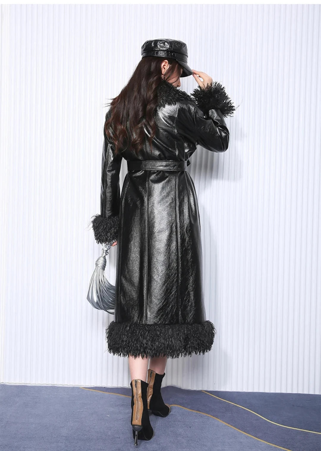 Fur trim trench coat shop